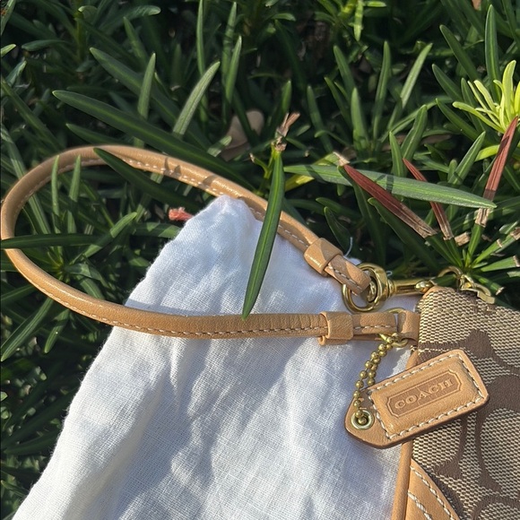 Coach Tan and Brown Signature Wristlet w/ mini Dustbag - Picture 3 of 9